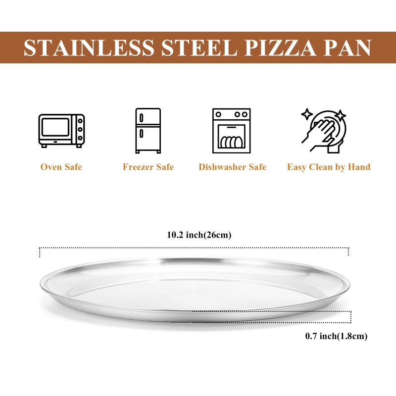 Deedro Pizza Baking Pan Pizza Sheet, 10 inch Stainless Steel Pizza Tray Round Pizza Oven Pan for Home Restaurant Pizzeria, Nontoxic & Heavy Duty, Easy Clean & Dishwasher Safe, Set of 4 - Image 2